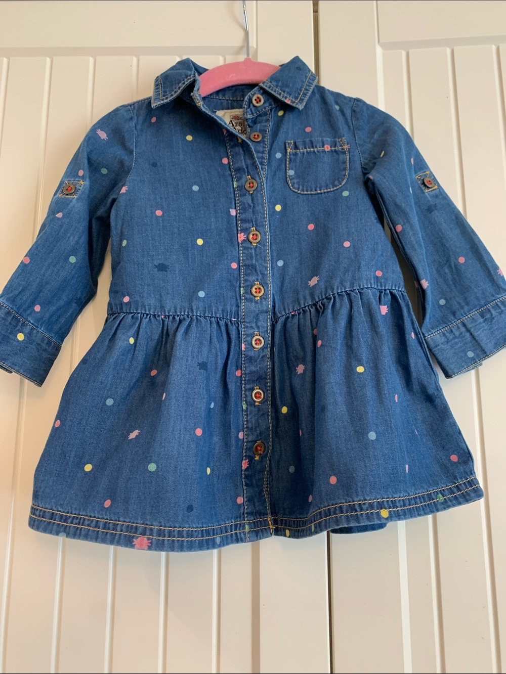 Denim patterned baby dress by Arabella and Addison